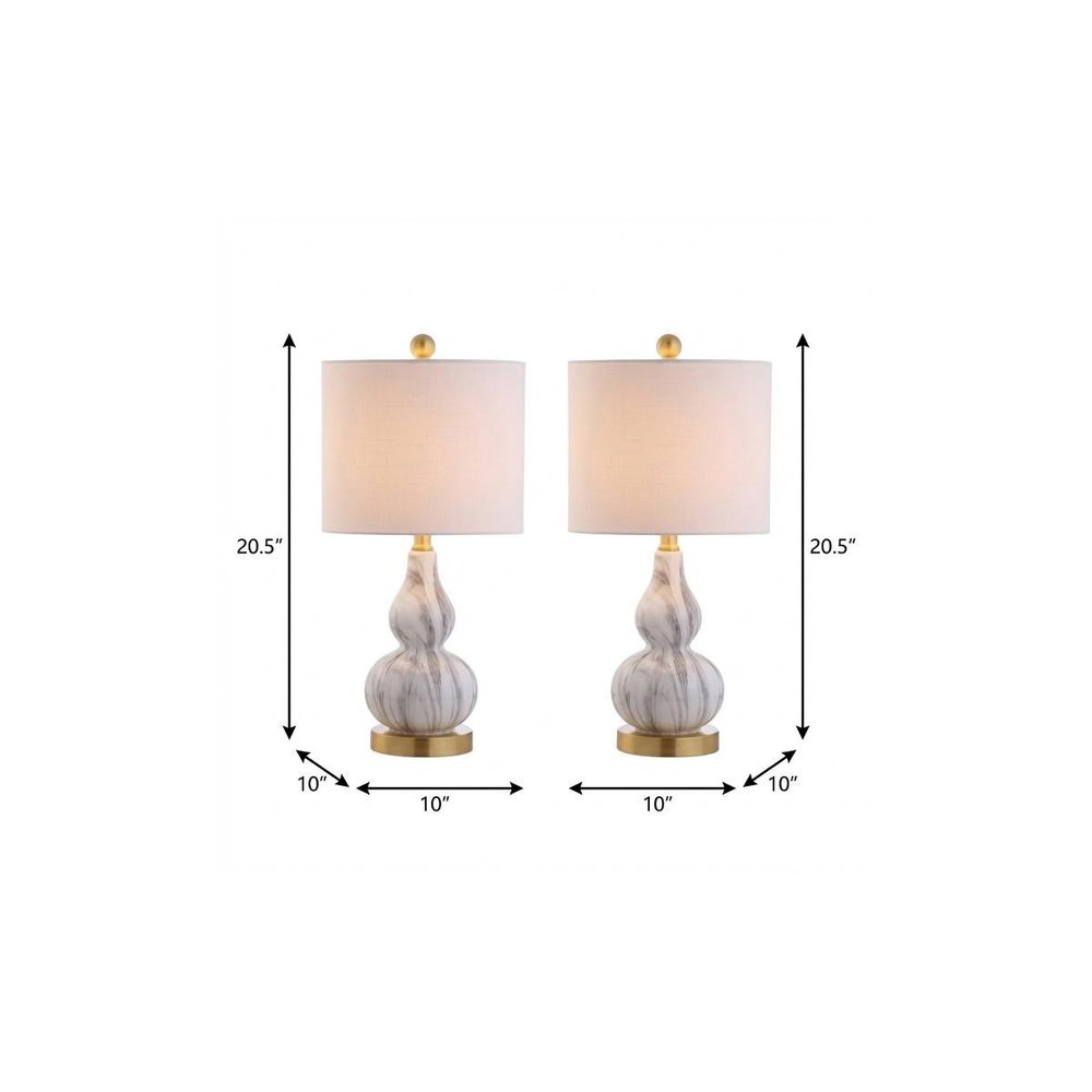 Set of Two 21" Gold Gourd Desk Lamps With Drum Shades