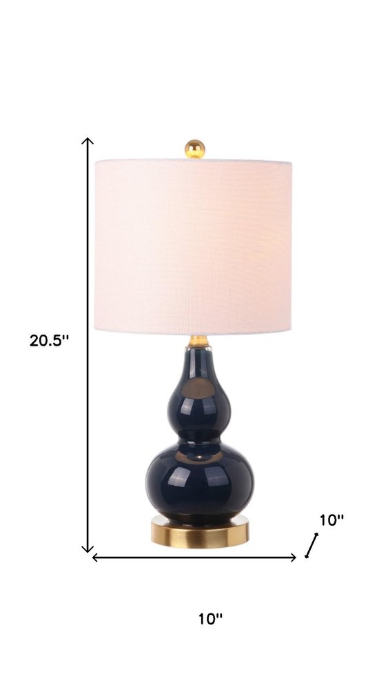 Set of Two 21" Navy Blue And Gold Gourd Table Lamps With Drum Shades
