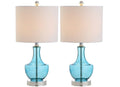 Set of Two 20" Turquoise Gourd Bedside Lamps With Drum Shades