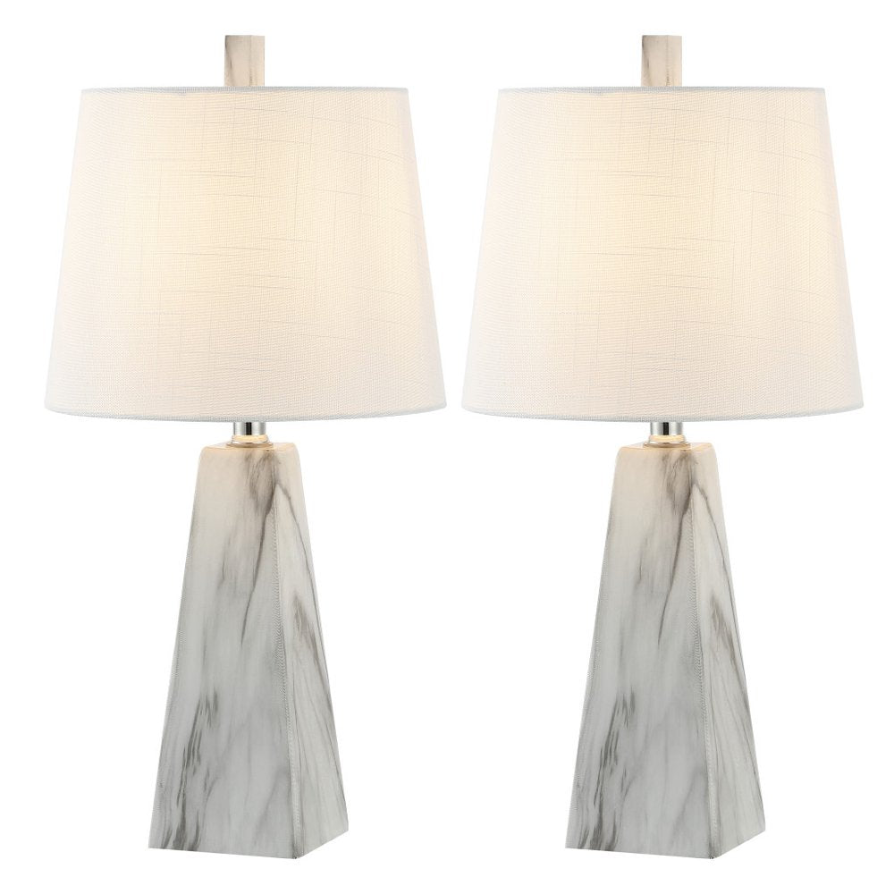 Set of Two 21" White Geometric Table Lamps With Empire Shades