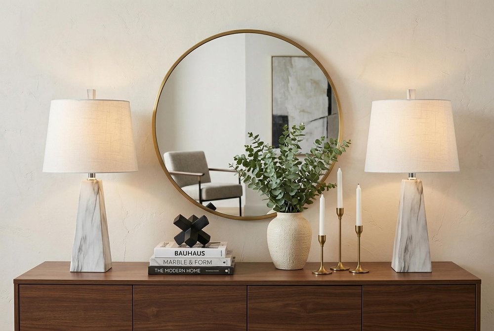 Set of Two 21" White Geometric Table Lamps With Empire Shades
