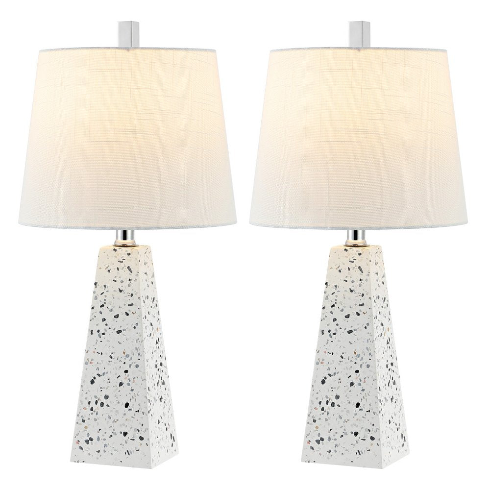 Set of Two 21" White Geometric Table Lamps With Empire Shades