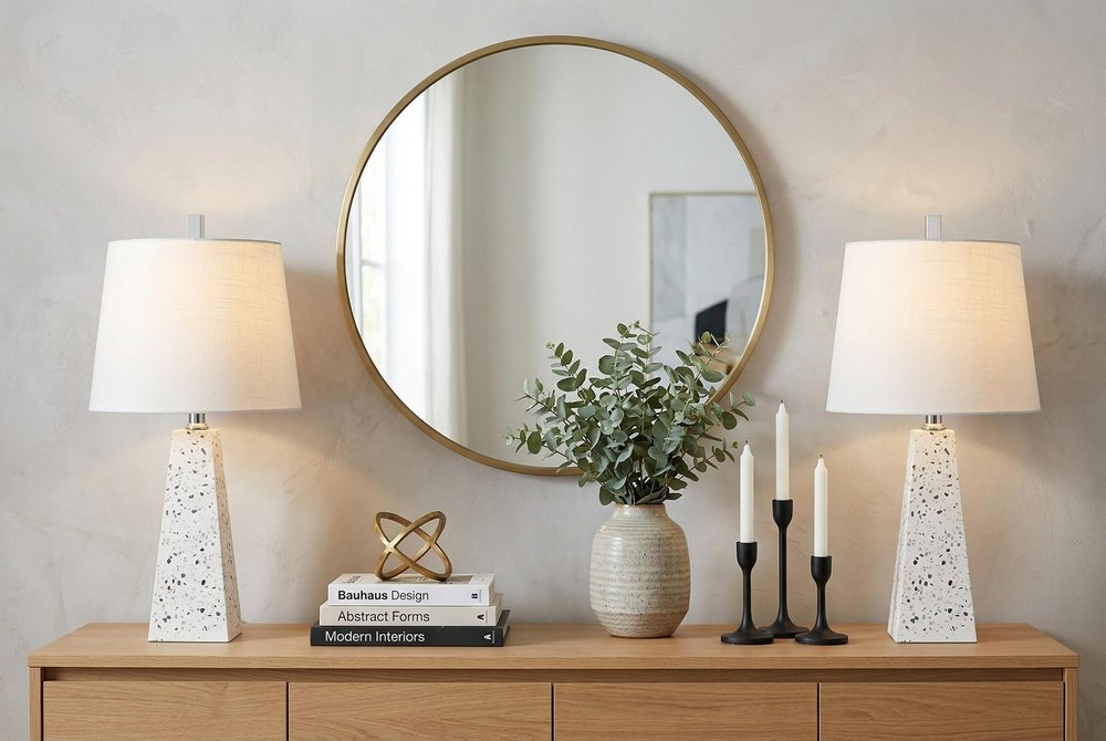 Set of Two 21" White Geometric Table Lamps With Empire Shades