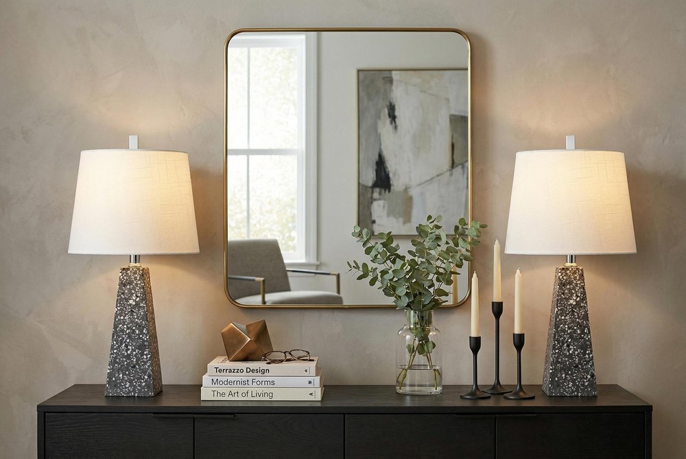 Set of Two 21" Gray Geometric Table Lamps With Empire Shades