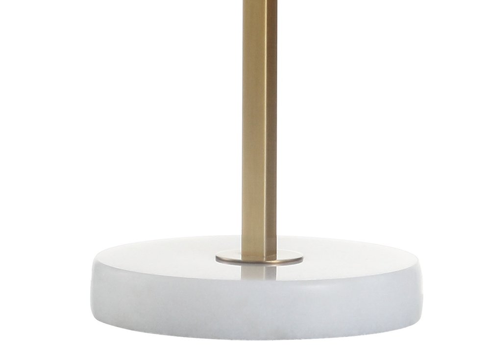 25" Brass And White Round Table Lamp With Drum Shade. Table lamp isolated on a plain white background, showing its white color.