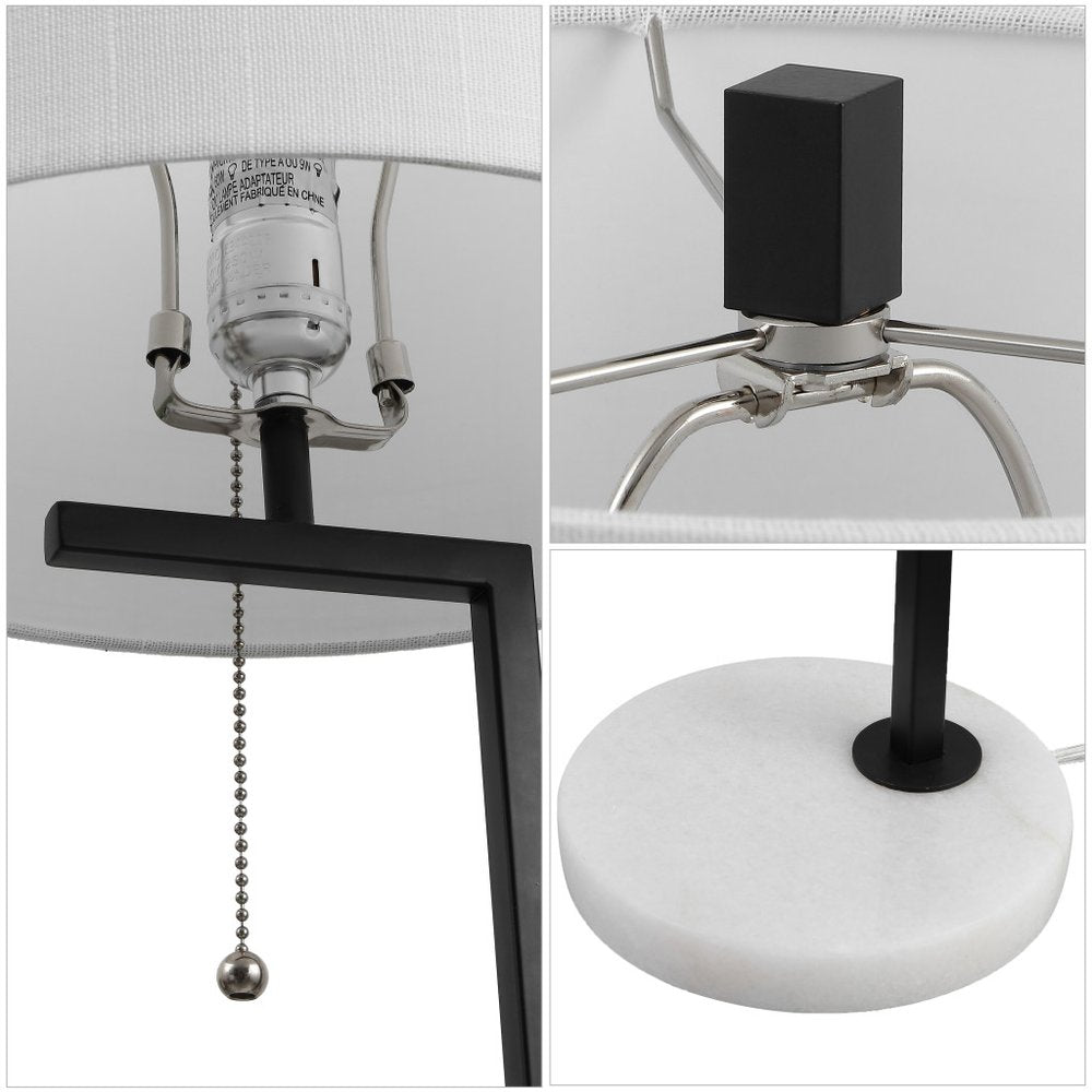 25" White Novelty Table Lamp With Drum Shade. Table lamp isolated on a plain white background, showing its white color.