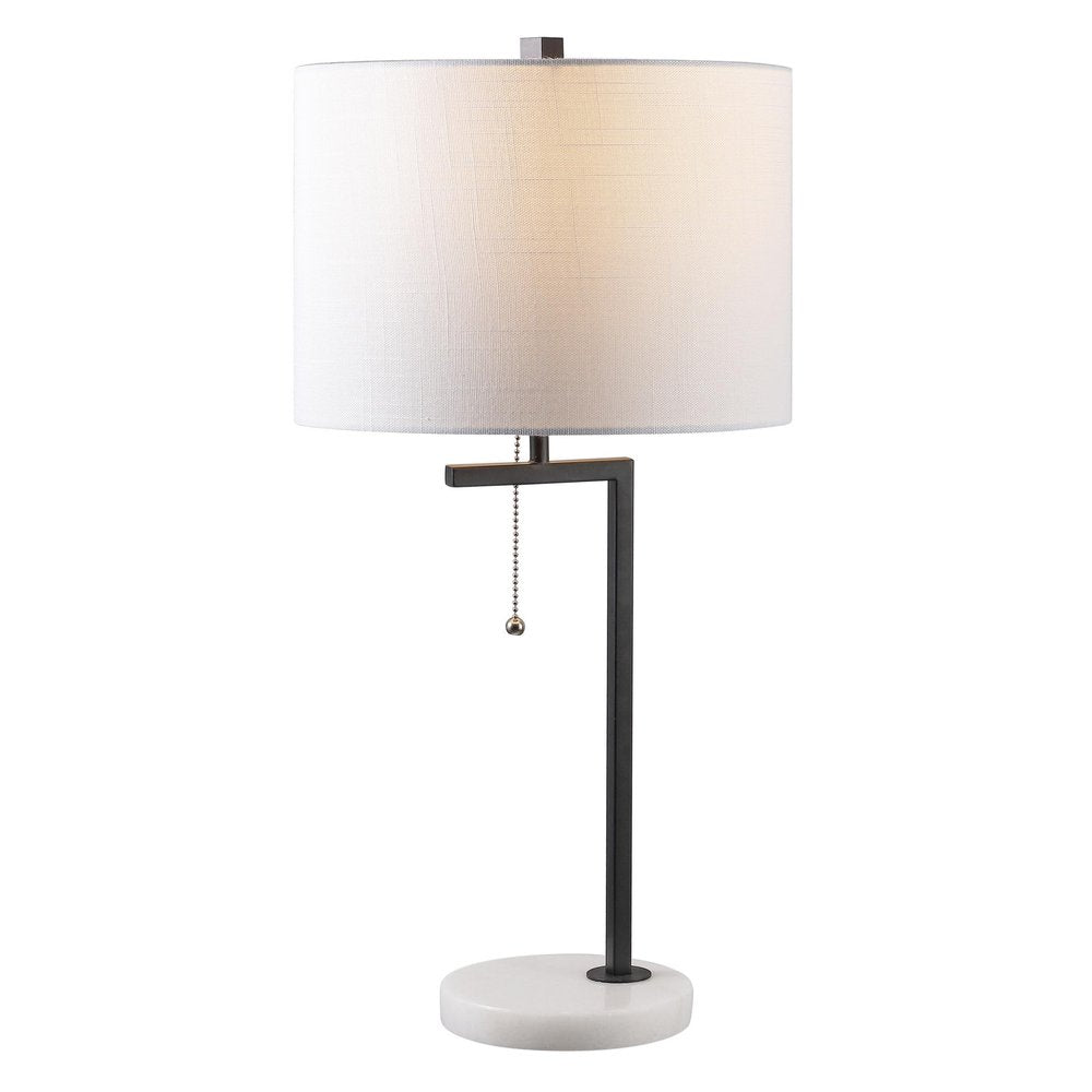 25" White Novelty Table Lamp With Drum Shade. Table lamp isolated on a plain white background, showing its white color.