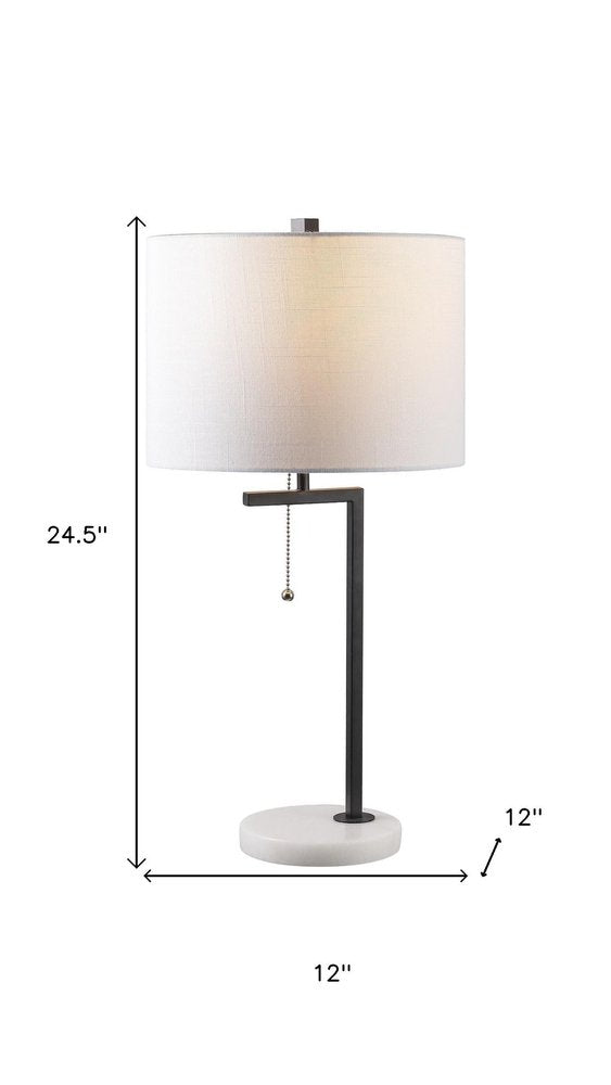 25" White Novelty Table Lamp With Drum Shade. Table lamp isolated on a plain white background, finished in white.