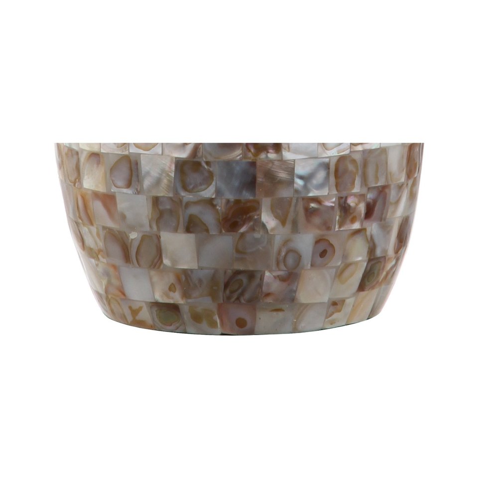 27" Ivory And Beige Novelty Table Lamp With Drum Shade. Table lamp isolated on a plain white background, finished in beige.