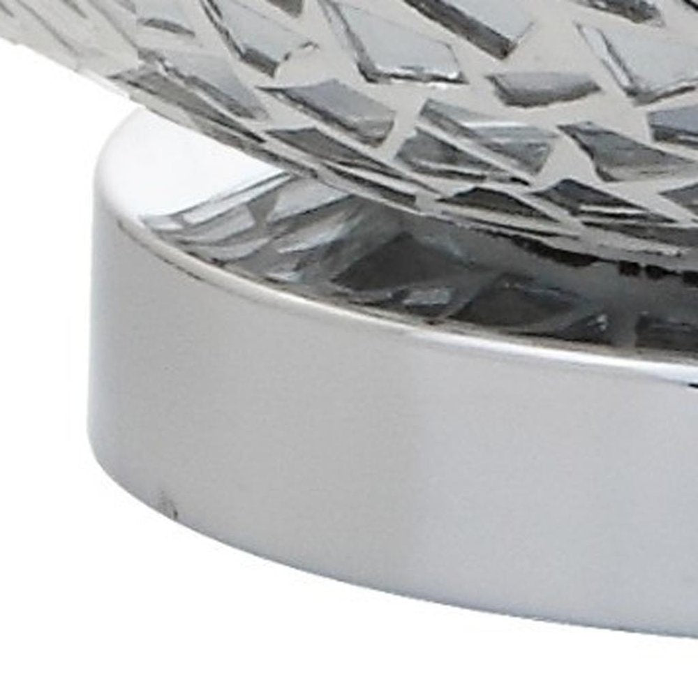 26" Silver Novelty Table Lamp With Drum Shade. Table lamp isolated on a plain white background, in a silver finish.