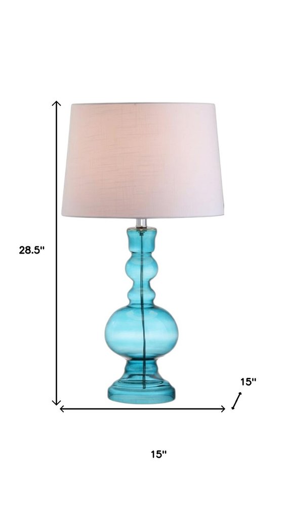 Set of Two 29" Blue Urn Table Lamps With Drum Shades on a white background