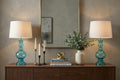 Set of Two 29" Blue Urn Table Lamps With Drum Shades