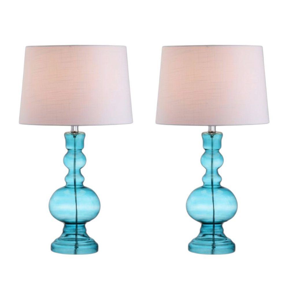 Set of Two 29" Blue Urn Table Lamps With Drum Shades