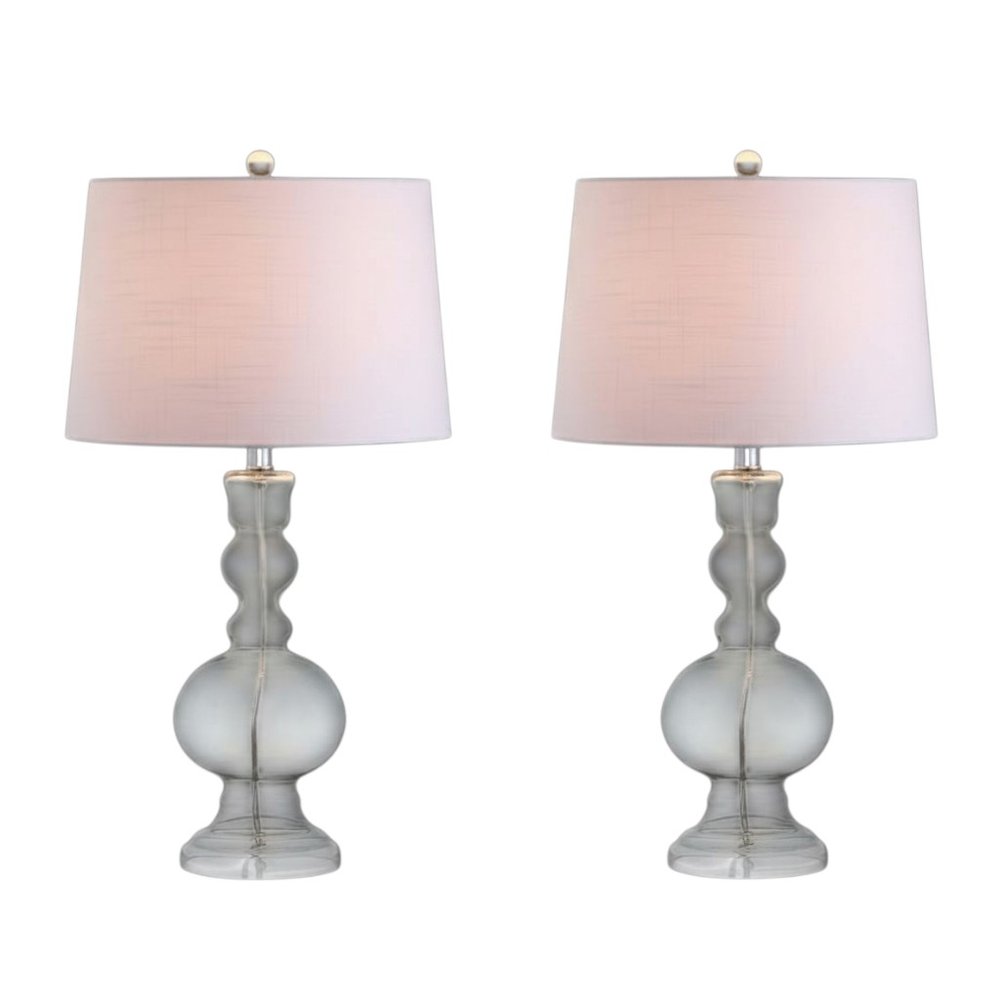 Set of Two 29" Clear Novelty Table Lamps With Drum Shades