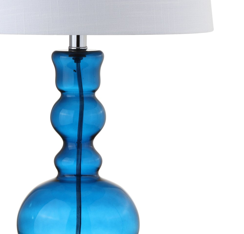 Set of Two 29" Blue Curved Body Glass Table Lamps With Drum Shades