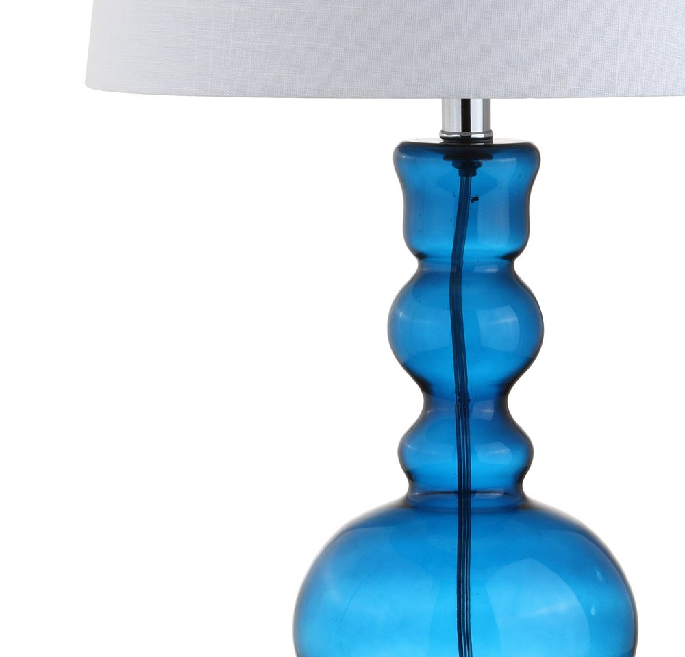 Set of Two 29" Blue Curved Body Glass Table Lamps With Drum Shades