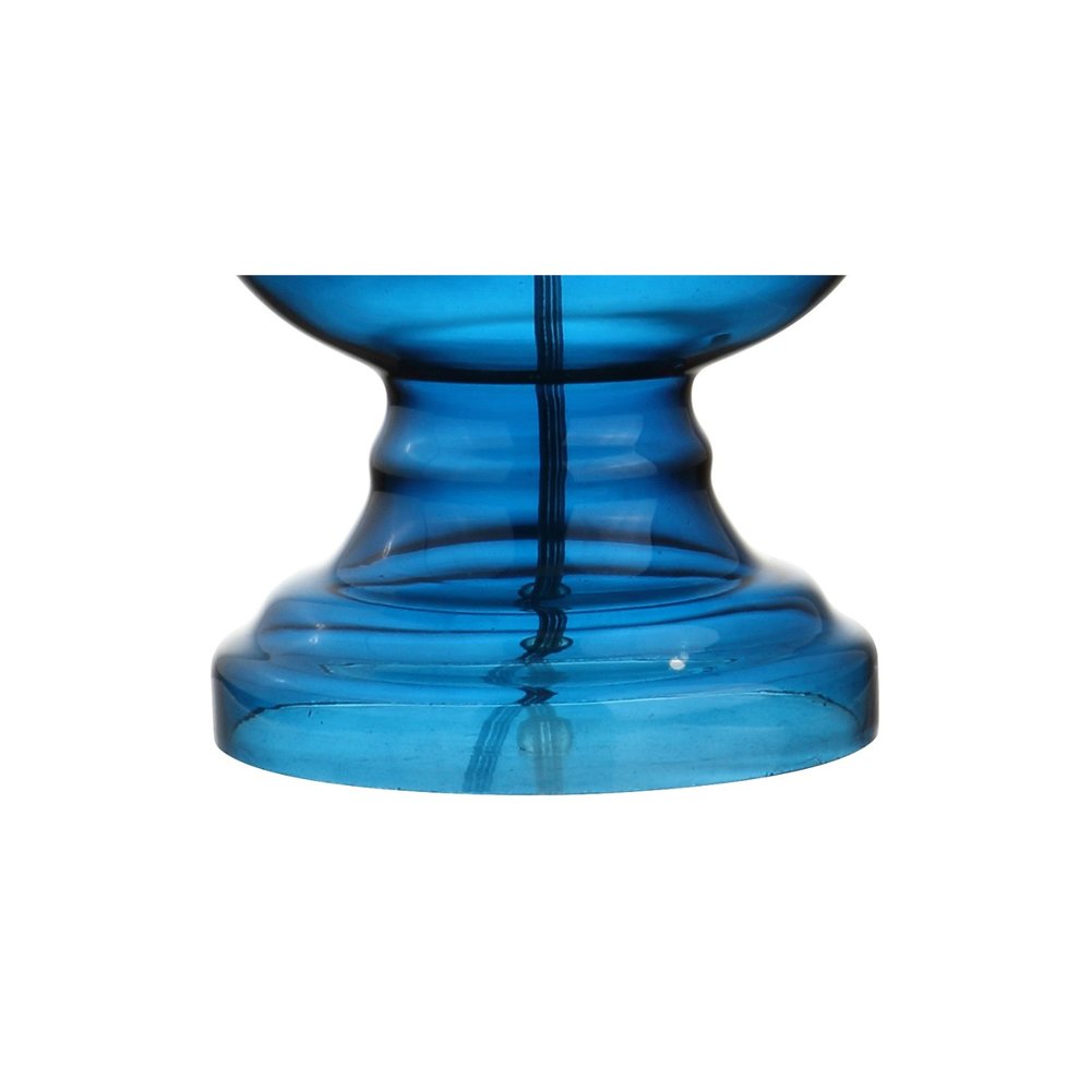Set of Two 29" Blue Curved Body Glass Table Lamps With Drum Shades