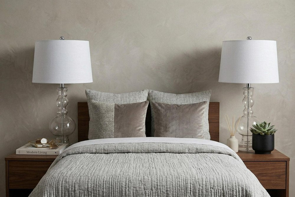 Set of Two 29" Silver Novelty Table Lamps With Drum Shades in a home interior