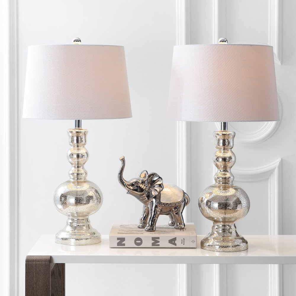 Set of Two 29" Silver Novelty Table Lamps With Drum Shades