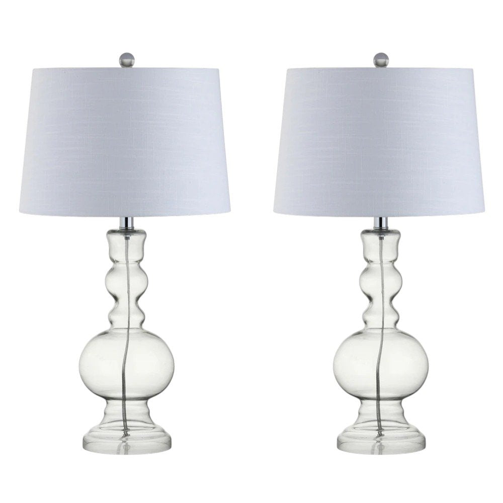 Set of Two 29" Silver Novelty Table Lamps With Drum Shades on a white background