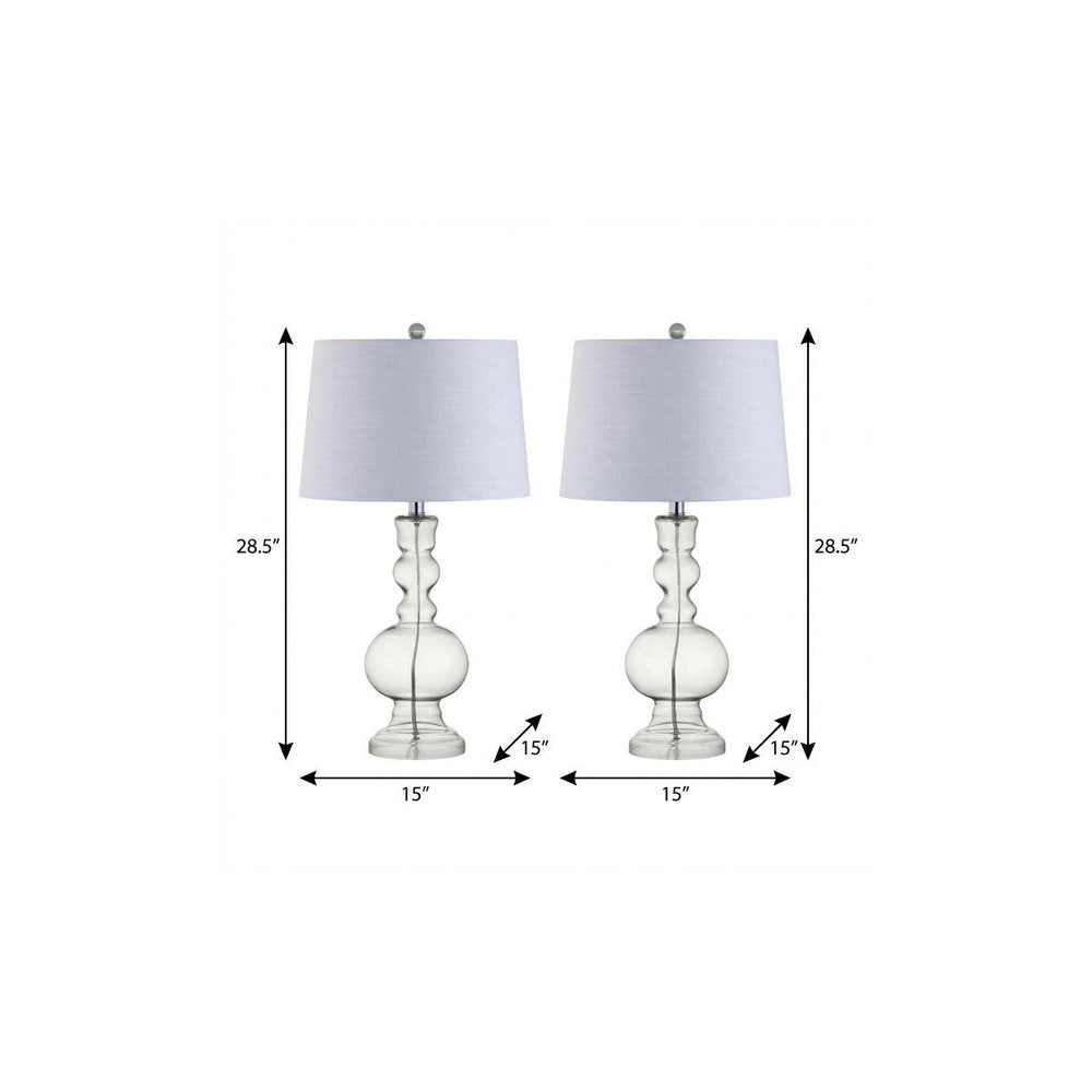 Set of Two 29" Silver Novelty Table Lamps With Drum Shades on a white background