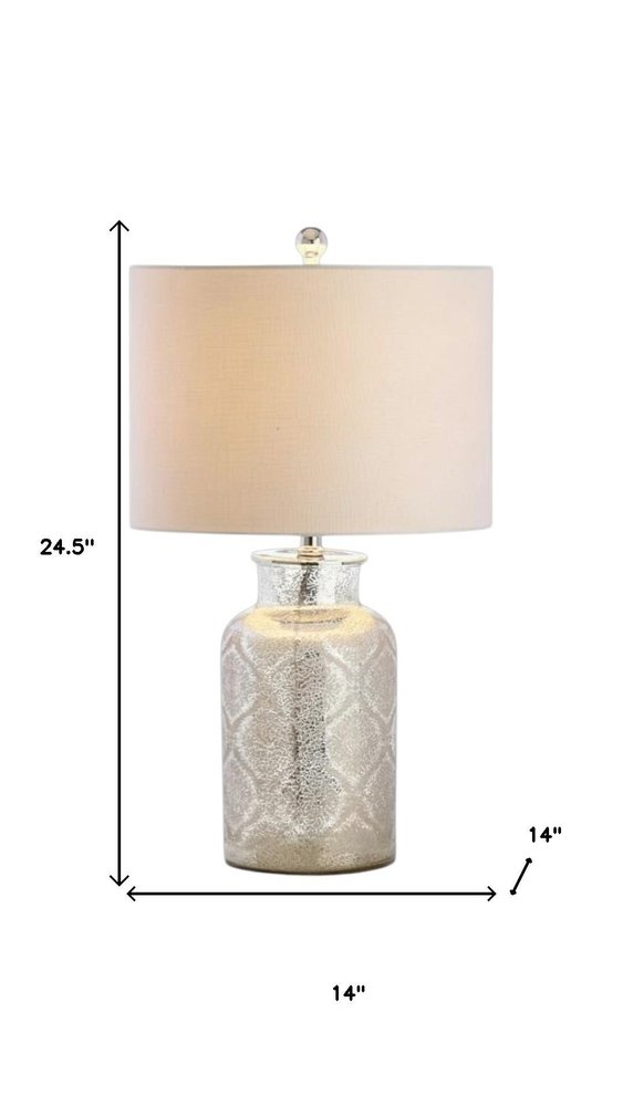 25" Clear Table Lamp With Drum Shade. Table lamp isolated on a plain white background, showing its clear color.