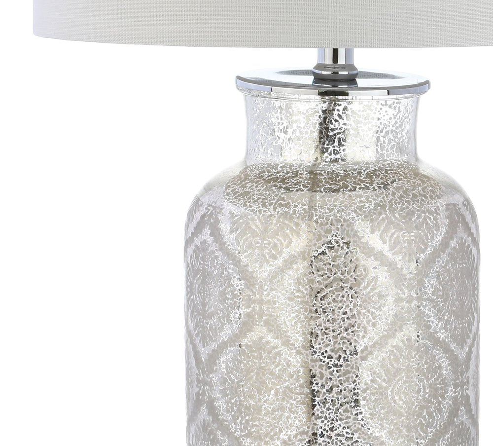25" Clear Table Lamp With Drum Shade. Table lamp isolated on a plain white background, finished in clear.
