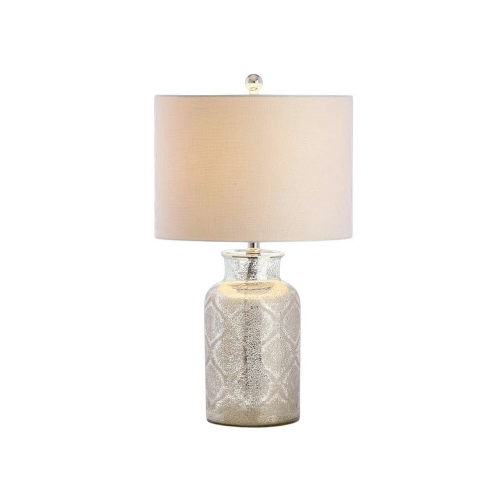 25" Clear Table Lamp With Drum Shade. Table lamp isolated on a plain white background.