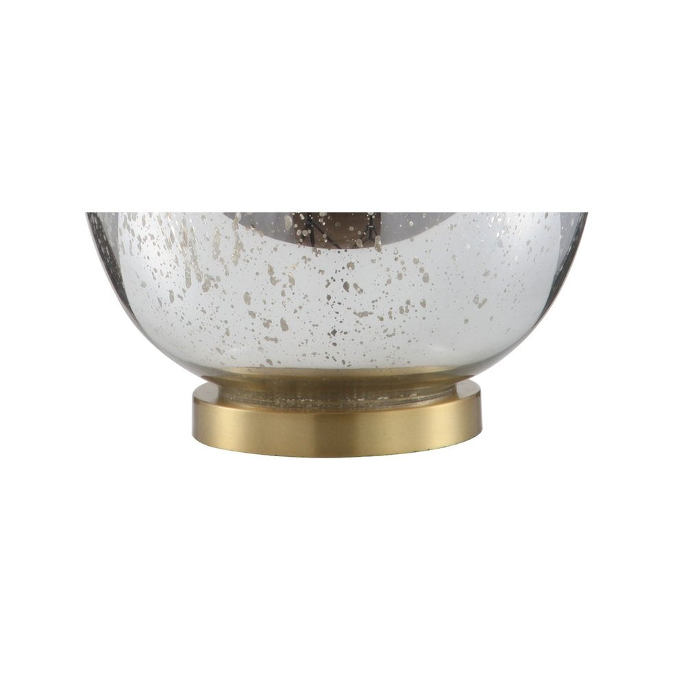 31" Gold Novelty Table Lamp With Globe Shade. Table lamp isolated on a plain white background, showing its gold color.
