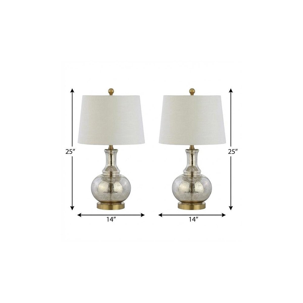 Set of Two 25" Silver Novelty Table Lamps With Drum Shades on a white background