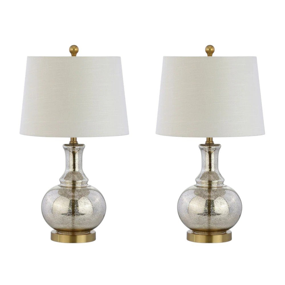 Set of Two 25" Silver Novelty Table Lamps With Drum Shades