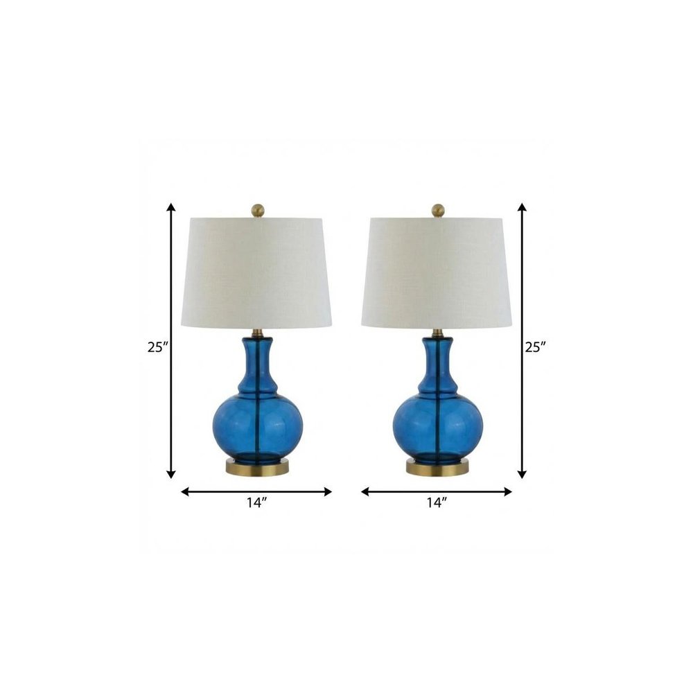 Set of Two 25" Gold Novelty Table Lamps With Drum Shades on a white background