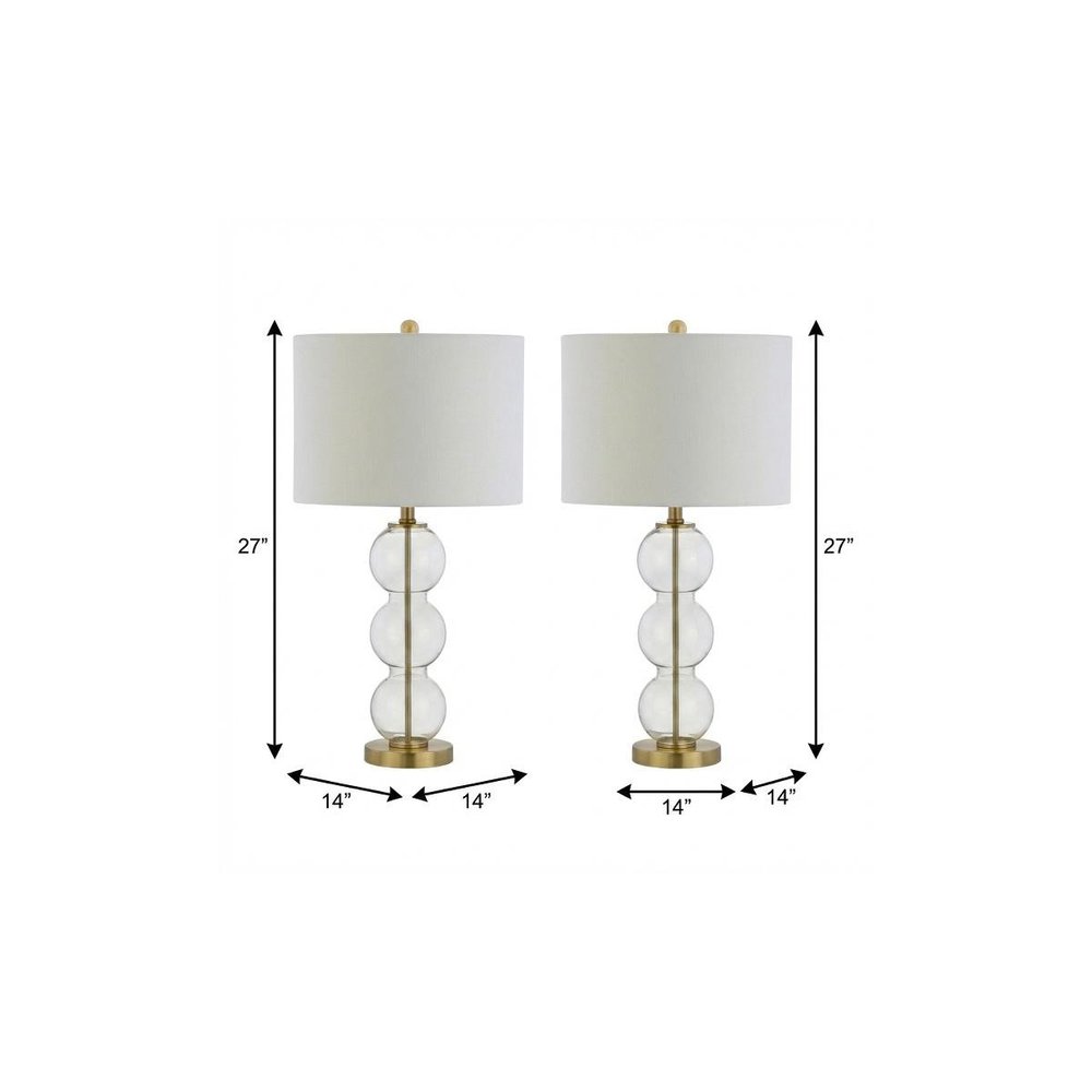 Set of Two 27" Gold Novelty Table Lamps With Drum Shades