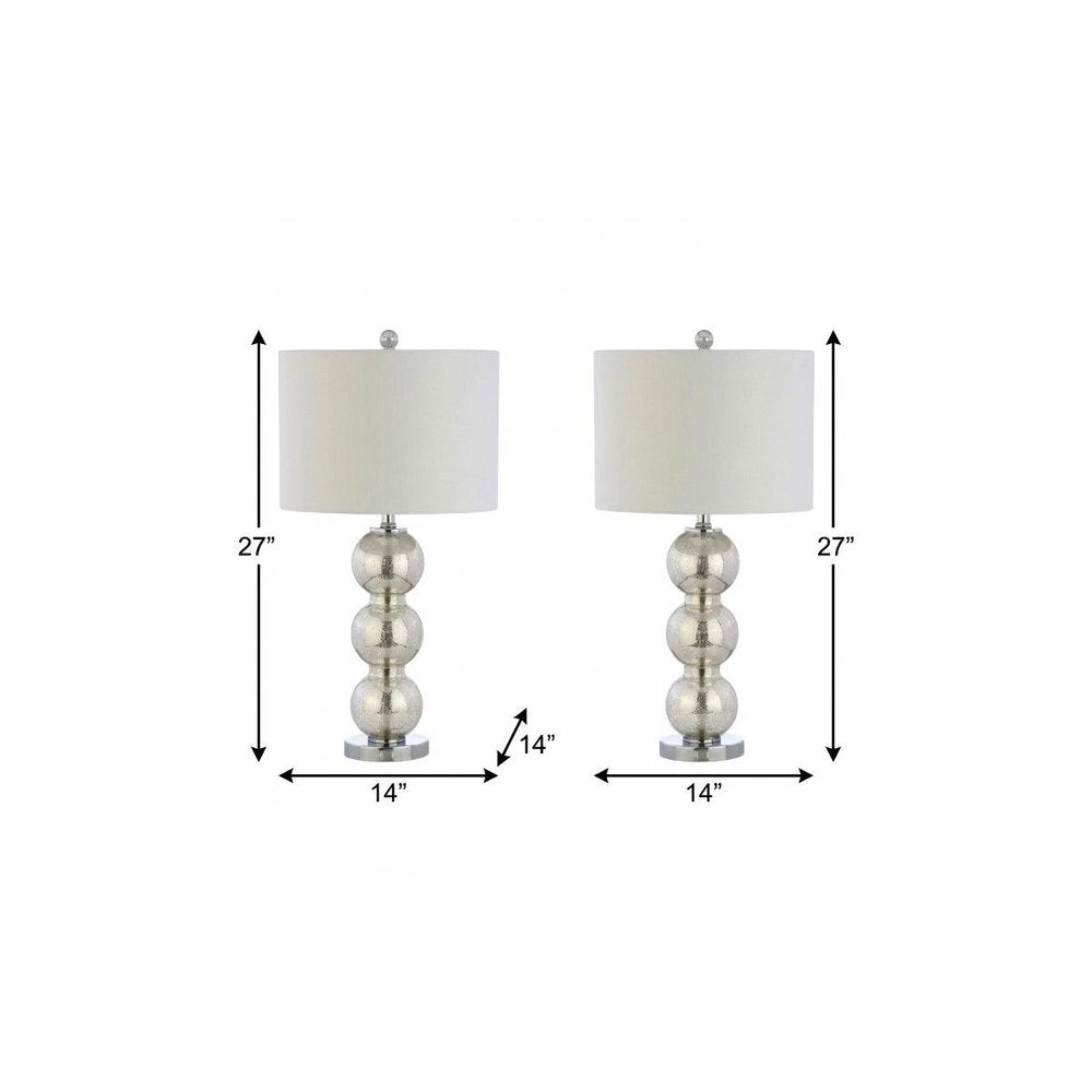 Set of Two 27" Silver Novelty Table Lamps With Drum Shades on a white background