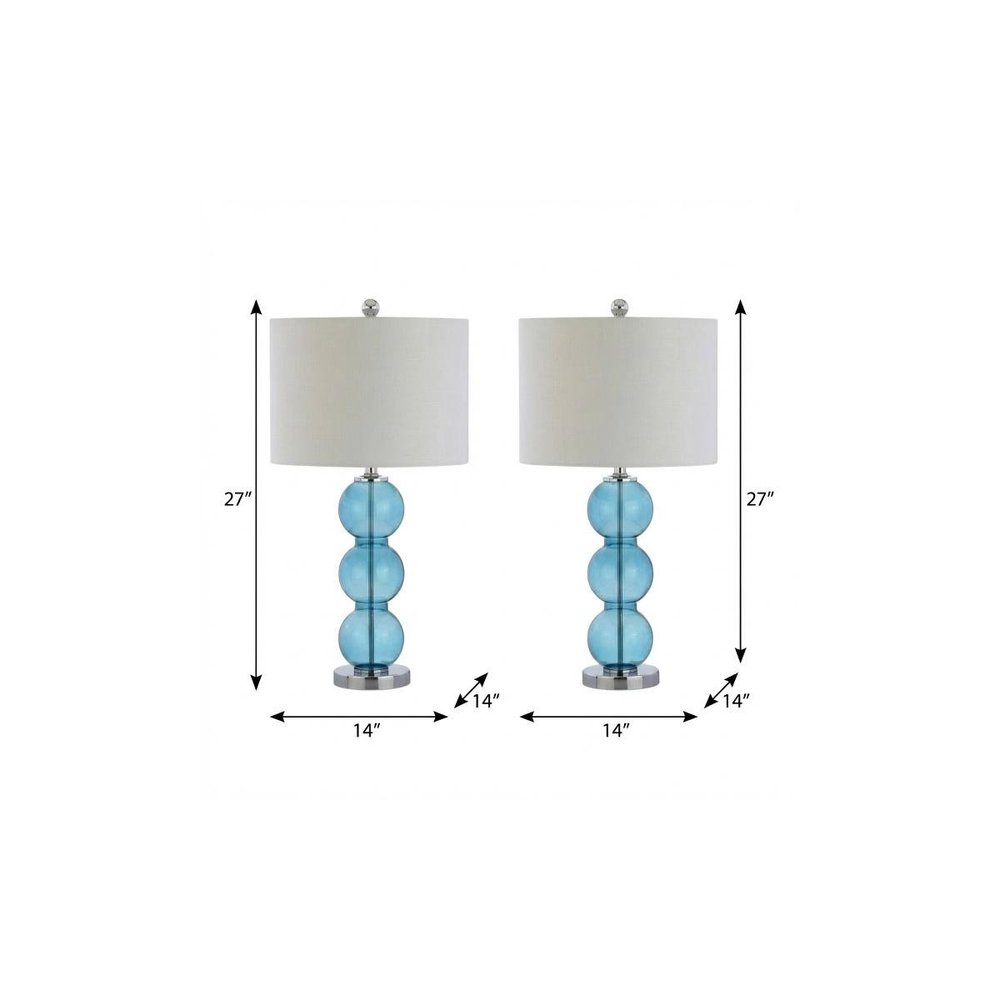 Set of Two 27" Silver Novelty Table Lamps With Drum Shades on a white background