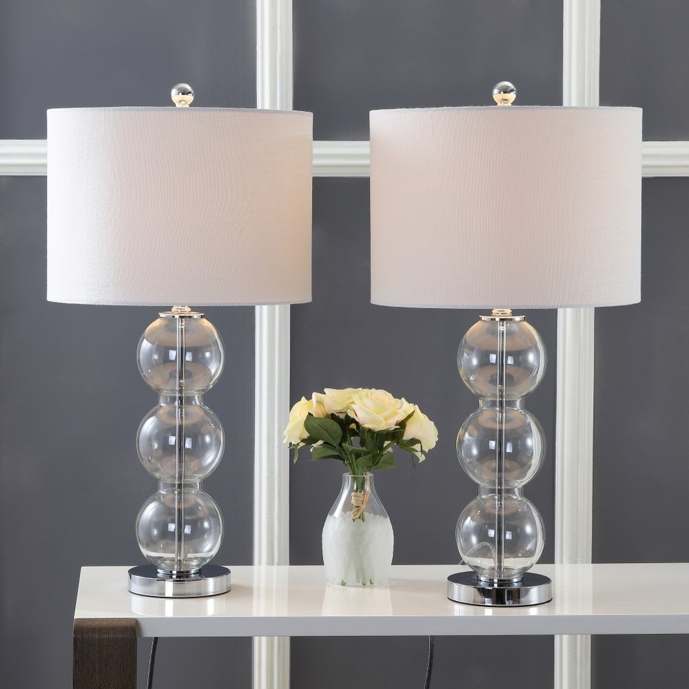 Set of Two 27" Silver Novelty Table Lamps With Drum Shades
