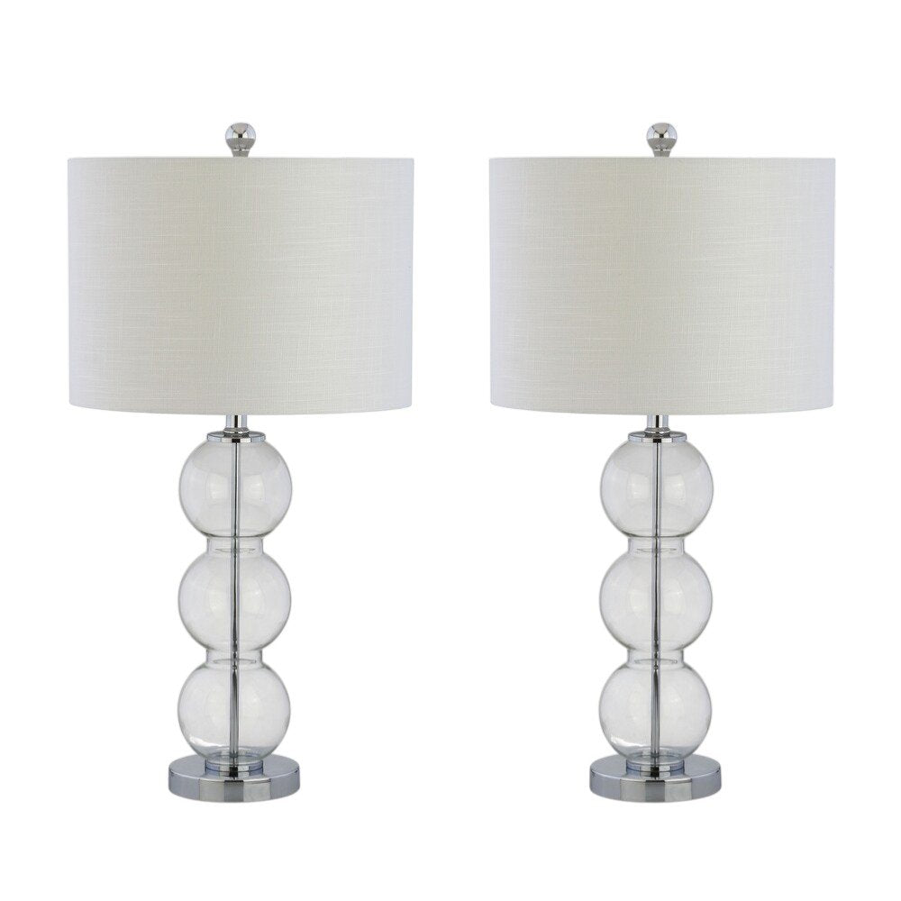 Set of Two 27" Silver Novelty Table Lamps With Drum Shades on a white background
