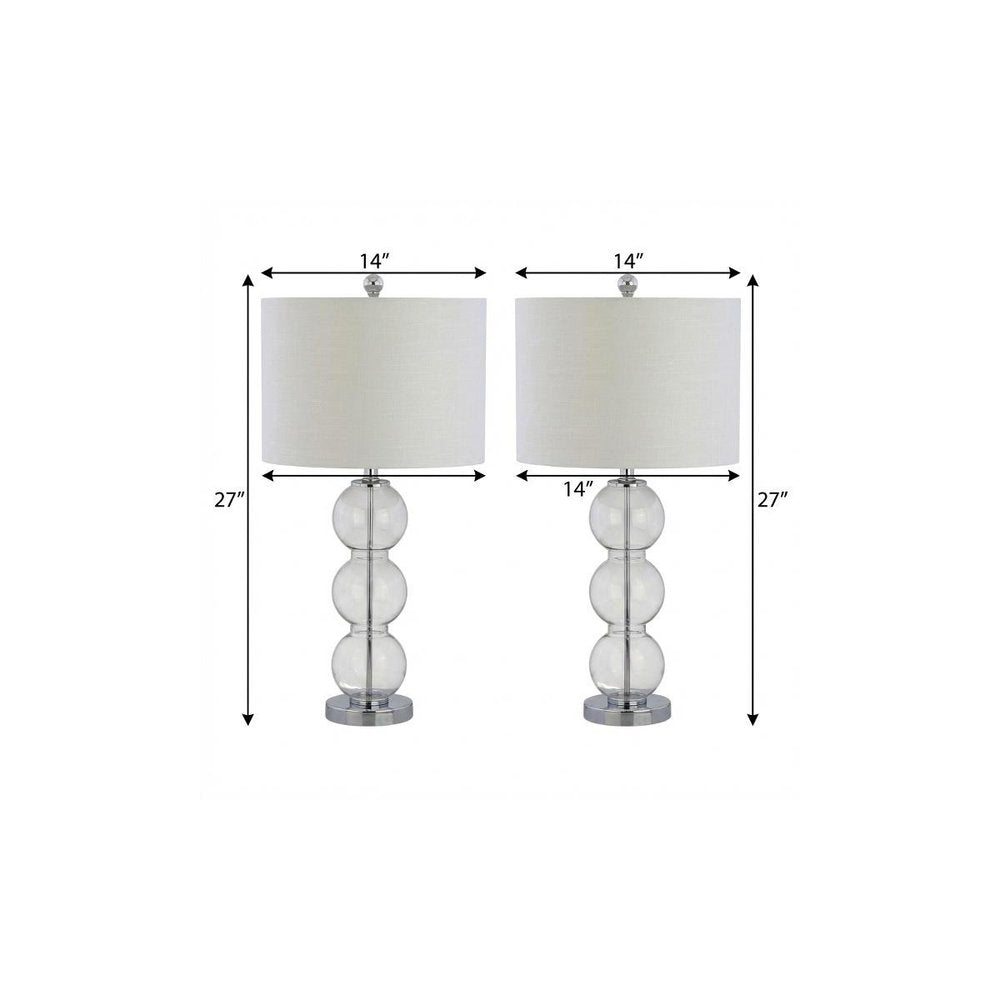 Set of Two 27" Silver Novelty Table Lamps With Drum Shades on a white background