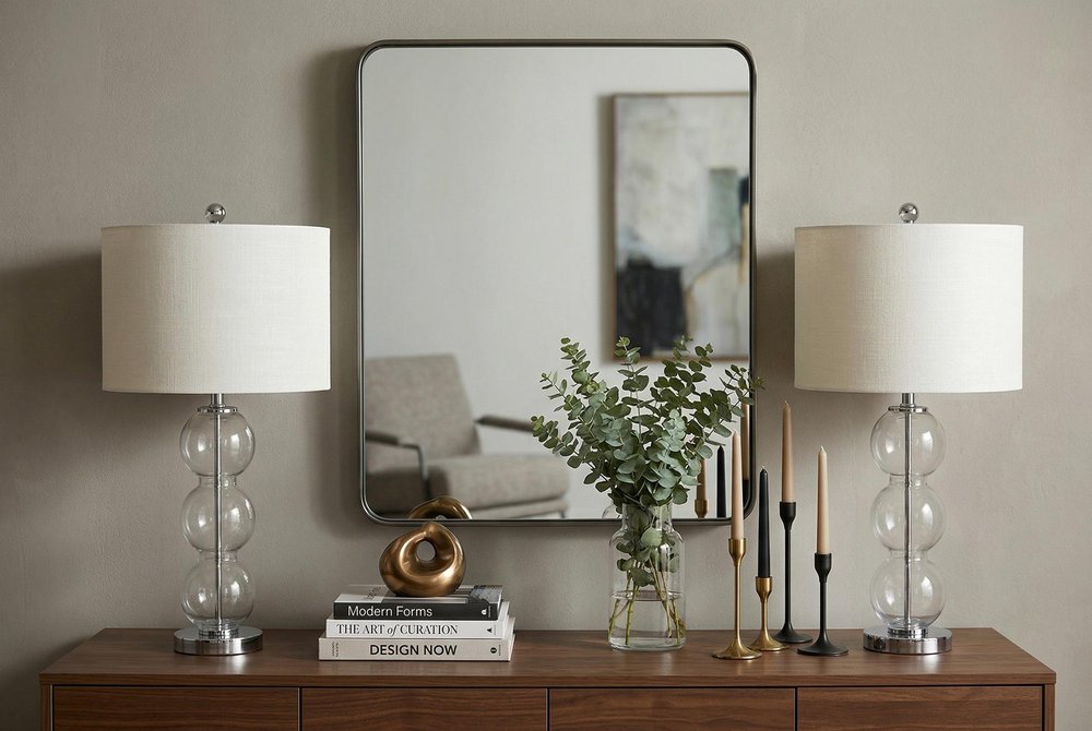 Set of Two 27" Silver Novelty Table Lamps With Drum Shades in a home interior