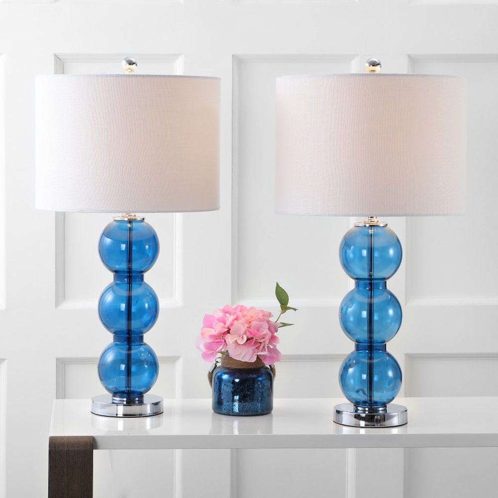 Set of Two 27" Silver Novelty Table Lamps With Drum Shades close-up detail