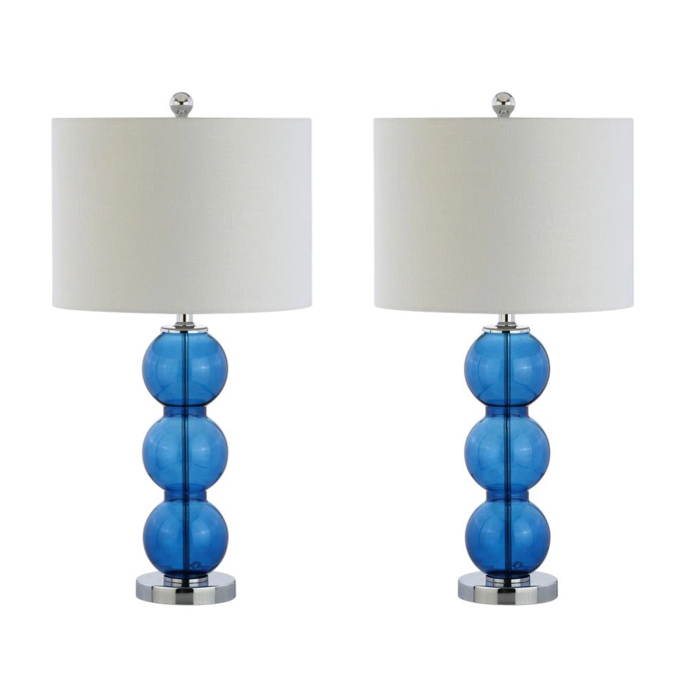Set of Two 27" Silver Novelty Table Lamps With Drum Shades on a white background