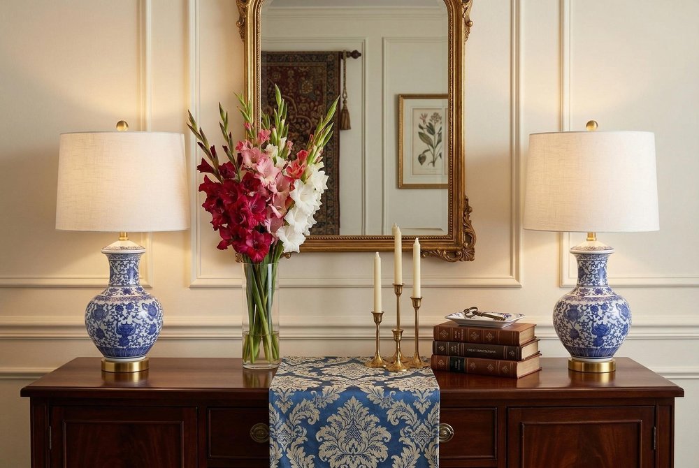 Set of Two 25" Gold Novelty Table Lamps With Globe Shades in a home interior