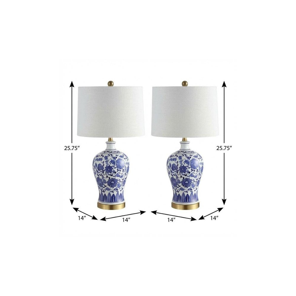 Set of Two 26" Gold Novelty Table Lamps With Globe Shades on a white background