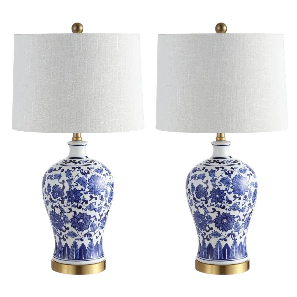Set of Two 26" Gold Novelty Table Lamps With Globe Shades on a white background