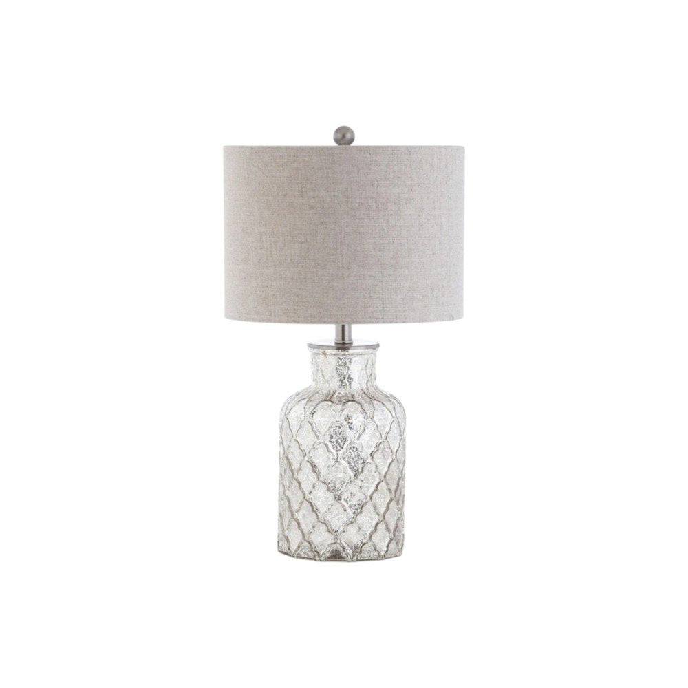 Set of Two 25" Silver Table Lamps With Drum Shades on a white background