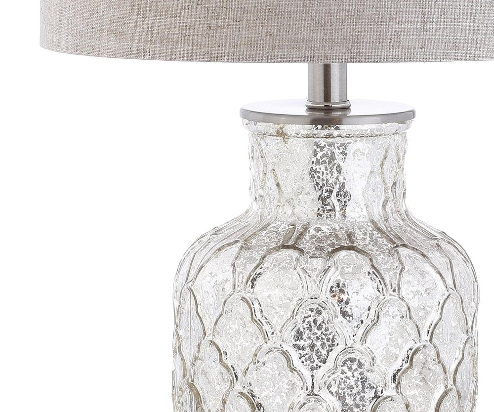 Set of Two 25" Silver Table Lamps With Drum Shades