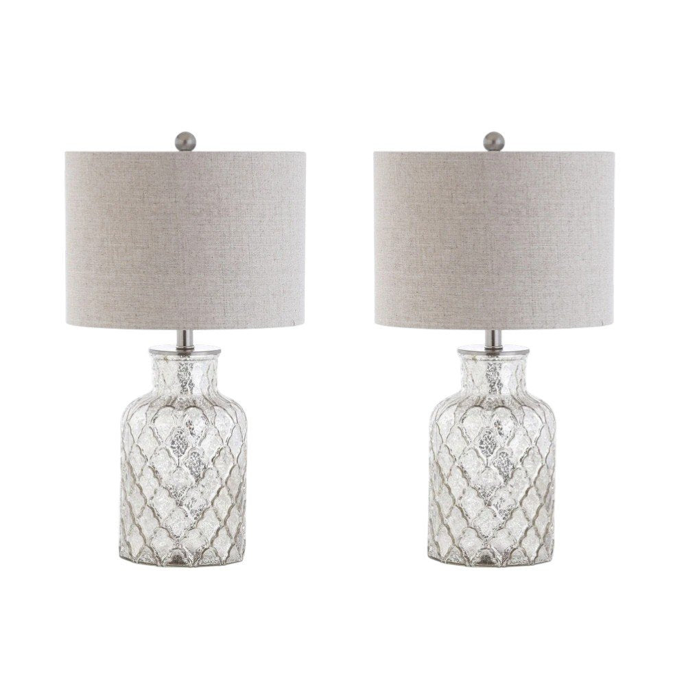 Set of Two 25" Silver Table Lamps With Drum Shades