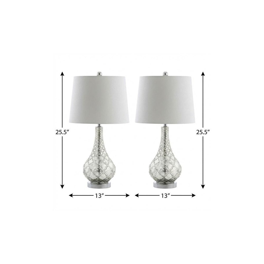 Set of Two 26" Silver Novelty Table Lamps With Drum Shades