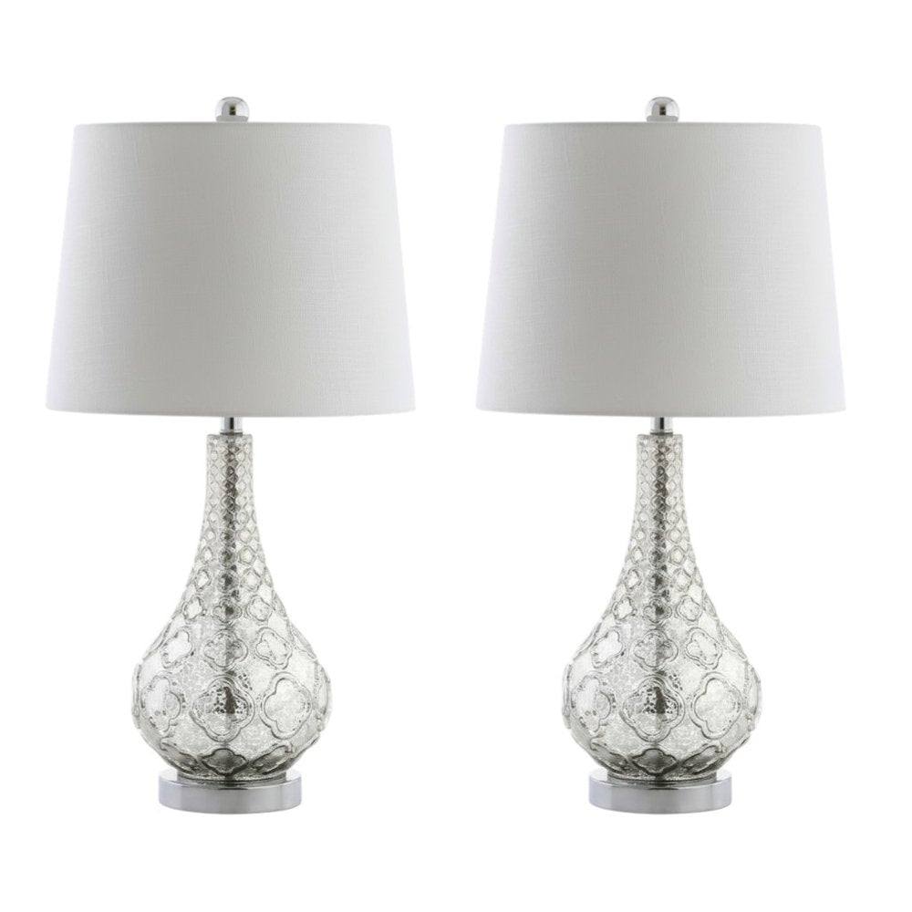 Set of Two 26" Silver Novelty Table Lamps With Drum Shades
