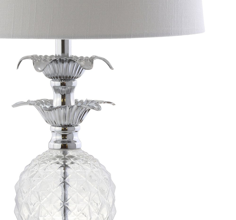 24" Silver Novelty Table Lamp With Drum Shade. Table lamp isolated on a plain white background, showing its silver color.